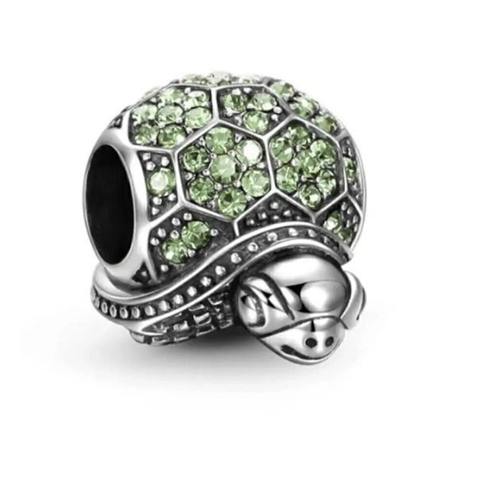 Sterling Silver Green Pave Tortoise Sea Turtle Charm